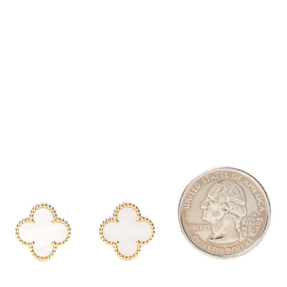 Van Cleef & Arpels 18K Yellow Gold Mother of Pearl Vintage Alhambra Earrings 2 of 6