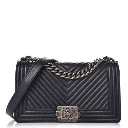 Chanel Calfskin Chevron Quilted Medium Boy Flap Dark Navy Blue 1 of 12