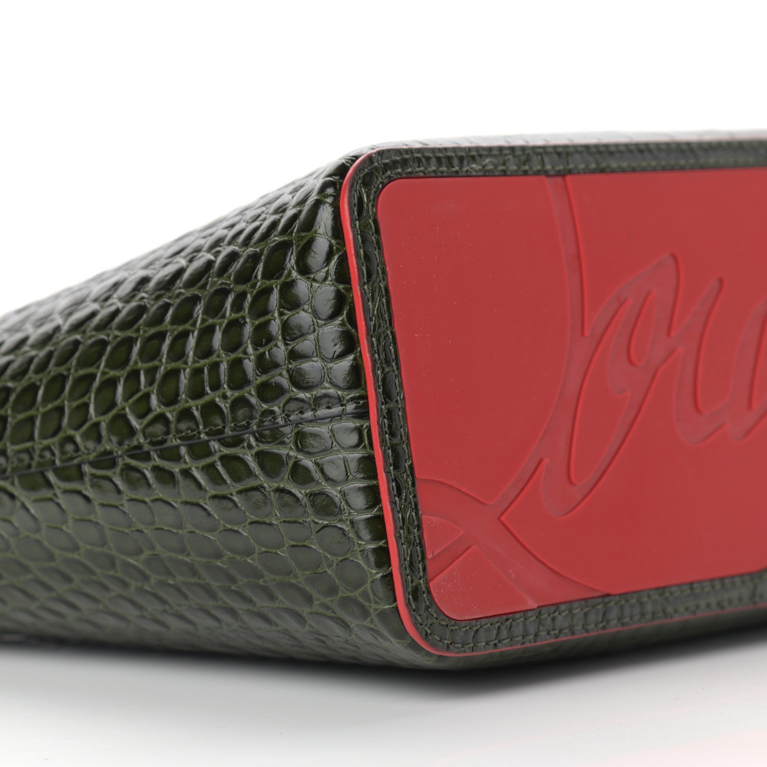 Christian Louboutin Calfskin Crocodile Embossed Spikes East West Cabata Tote Green 9 of 11