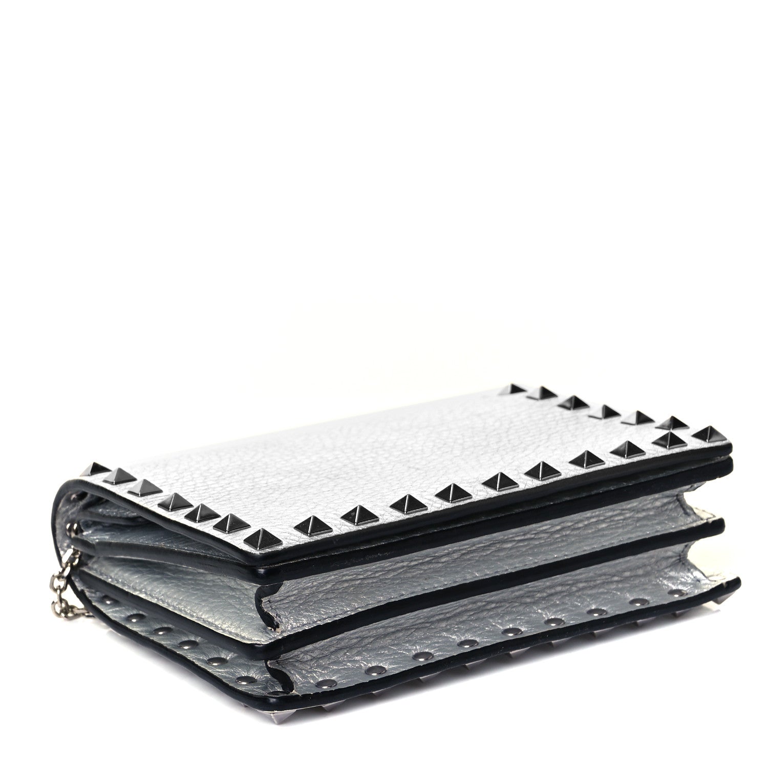 Valentino Garavani Metallic Pebbled Calfskin Rockstud Wallet on Chain Silver 7 of 15