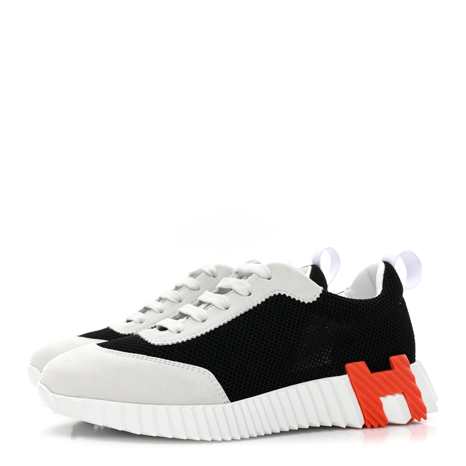 Hermes Air Mesh Suede Goatskin Bouncing Sneakers 36 Black Orange 3 of 9
