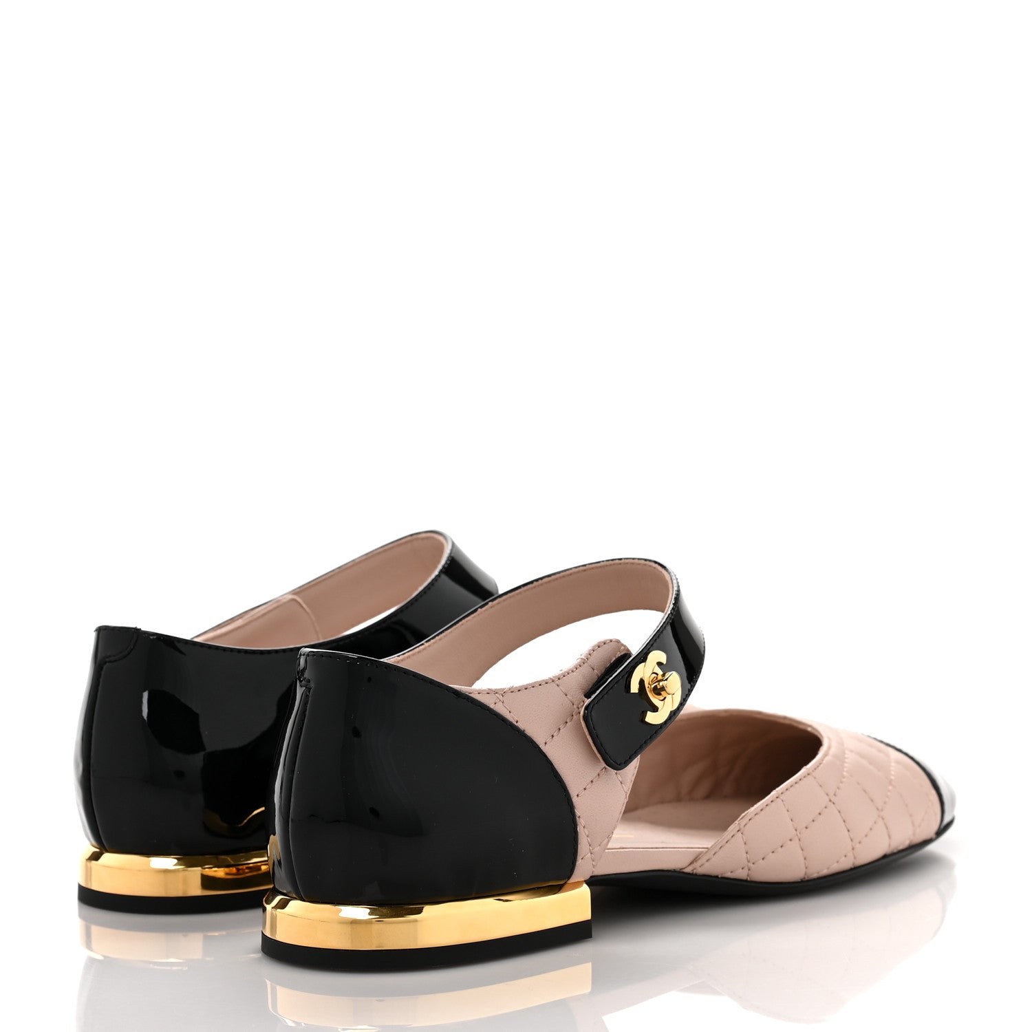 Chanel Patent Lambskin Quilted Cap Toe Ballerina Flats 36 Beige Black 4 of 8