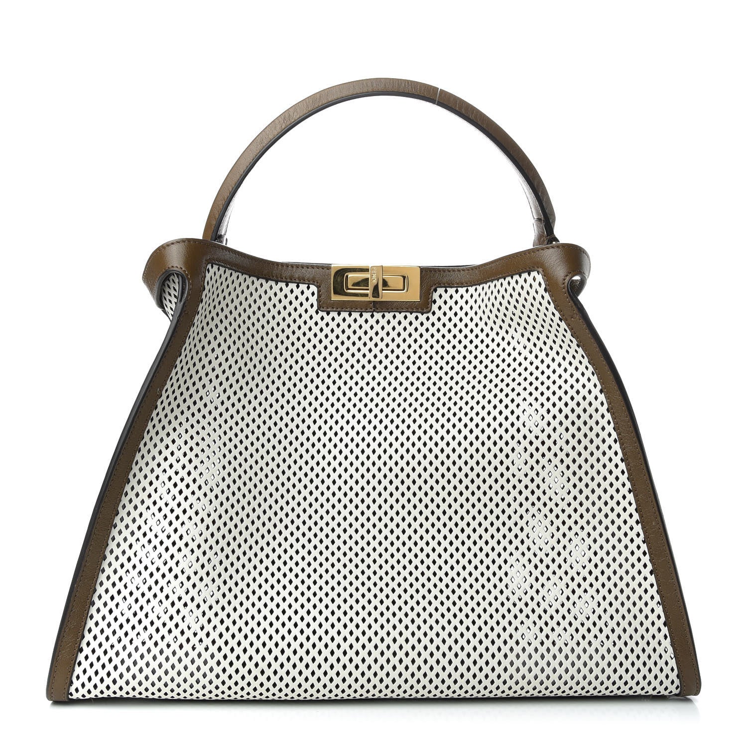 Fendi Vitello Liberty Glossy Lambskin Perforated Large Peekaboo X-Lite White Ice Rust Maya 1 of 8