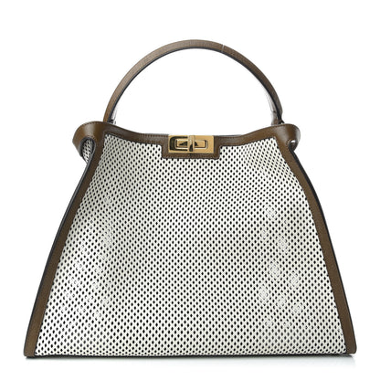 Fendi Vitello Liberty Glossy Lambskin Perforated Large Peekaboo X-Lite White Ice Rust Maya 1 of 8