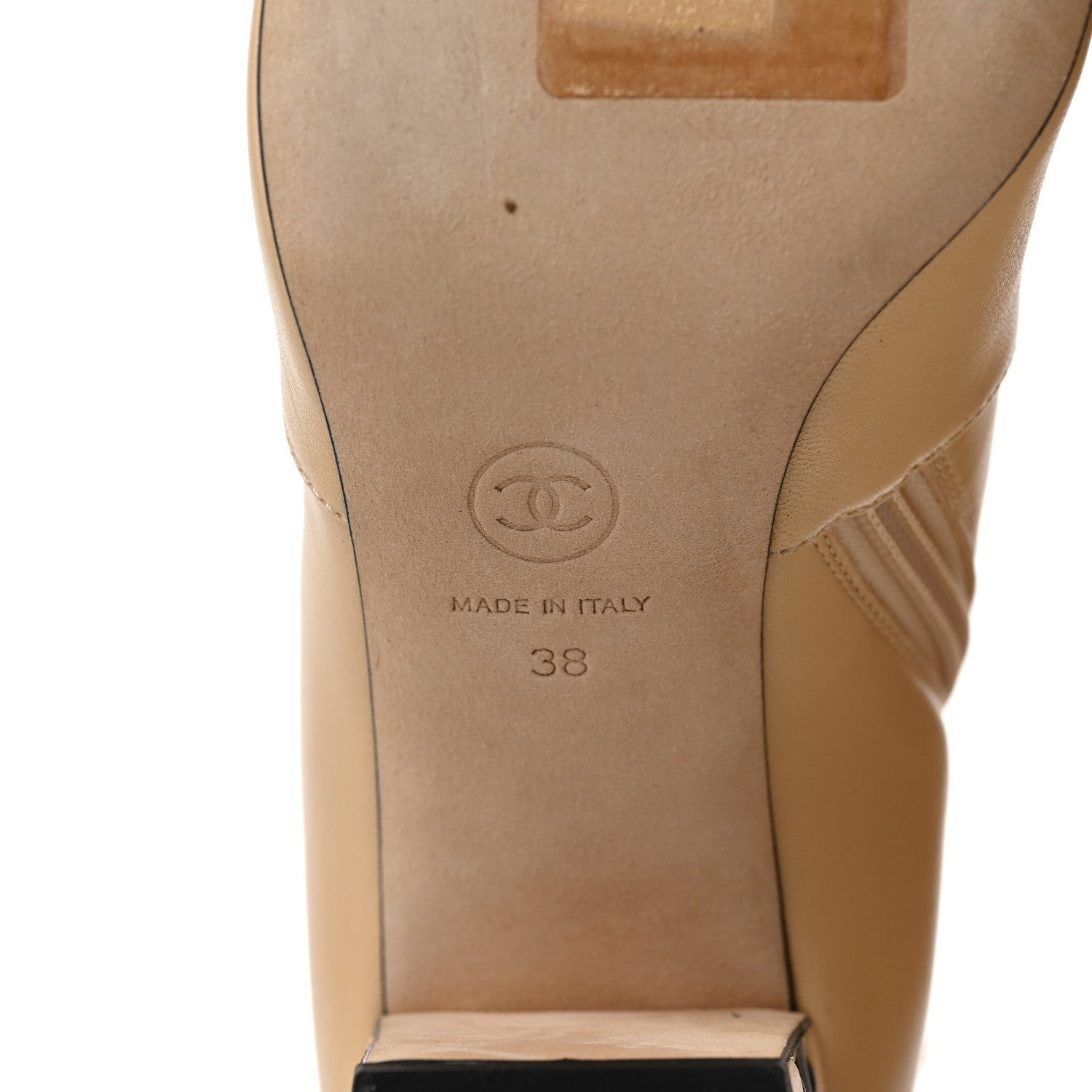 Chanel Lambskin Double Stack Chain Cap Toe Boots 38 Beige Black 7 of 9