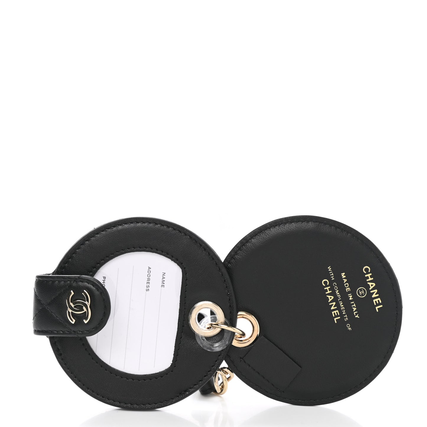 Lambskin Quilted Round Luggage Tag Black