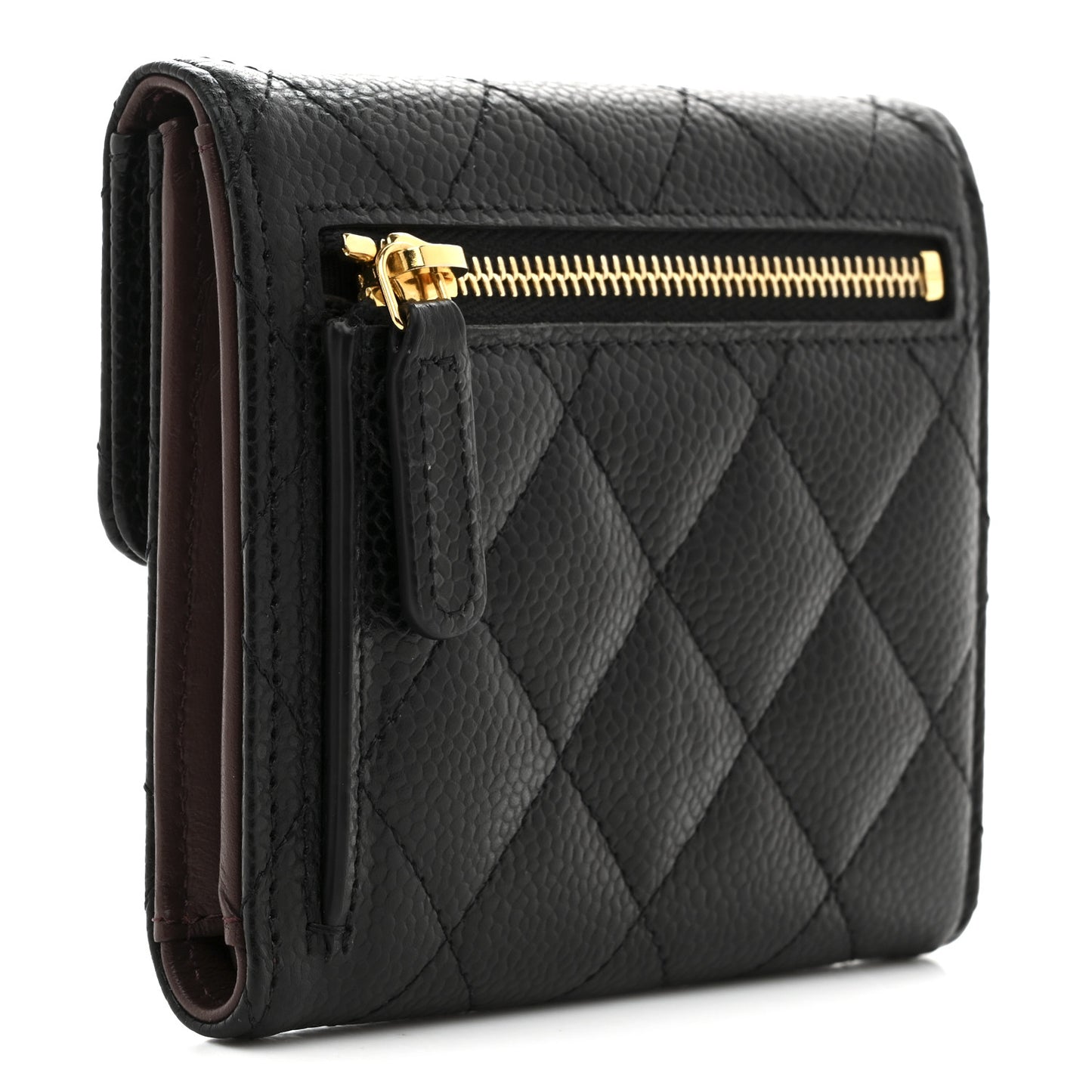 Caviar Quilted Compact Flap Wallet Black