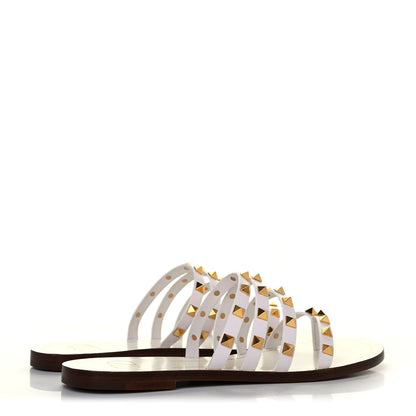Valentino Garavani Calfskin Rockstud Flair Caged Flat Slide Sandals 39 White 3 of 4