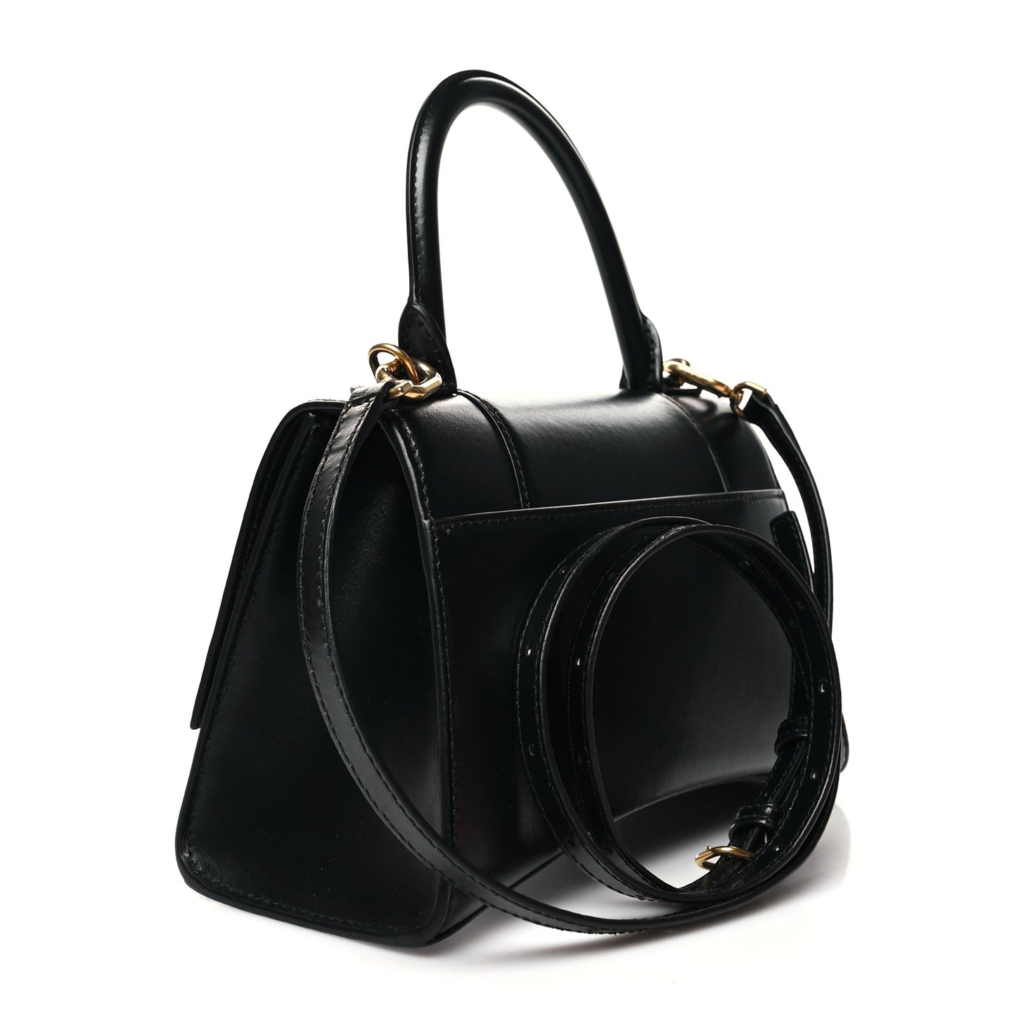 Shiny Box Calfskin Small Hourglass Top Handle Bag Black