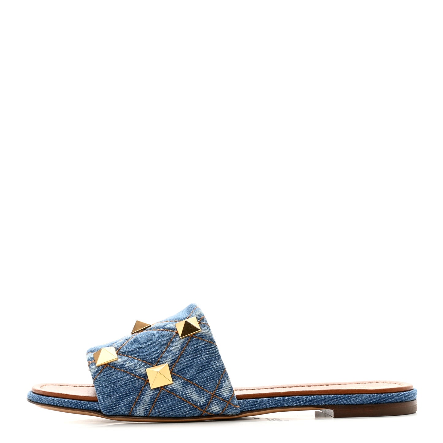 Denim Roman Stud Flat Slide Sandals 40.5 Denim