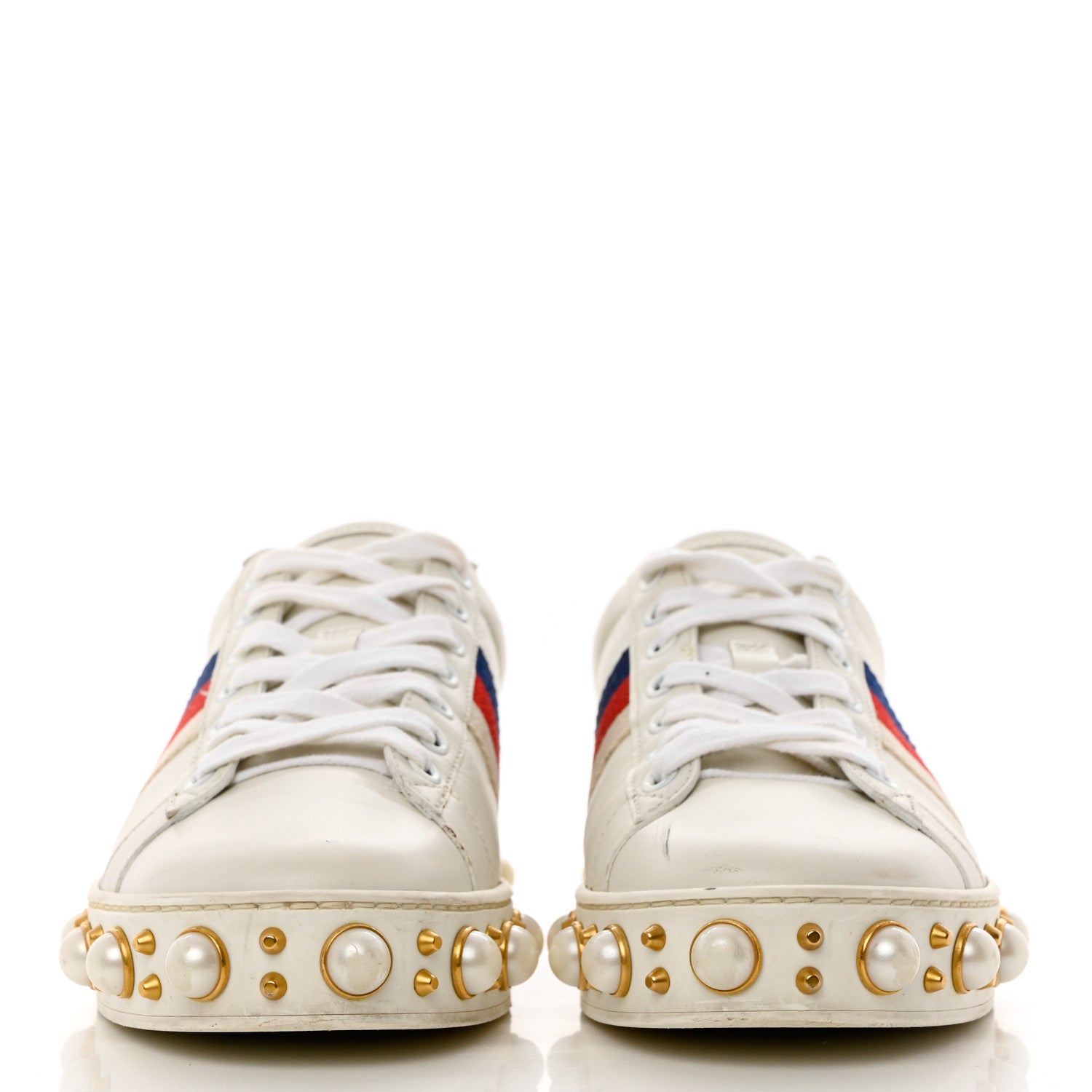 Gucci Calfskin Ayers Web Pearl Studded Womens Ace Sneakers 37 White 2 of 11