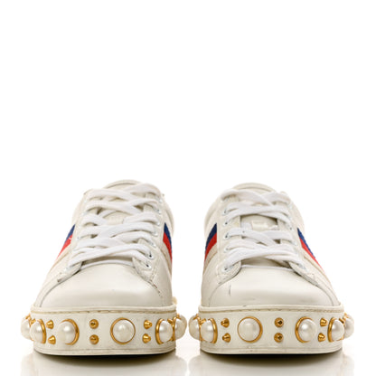 Gucci Calfskin Ayers Web Pearl Studded Womens Ace Sneakers 37 White 2 of 11