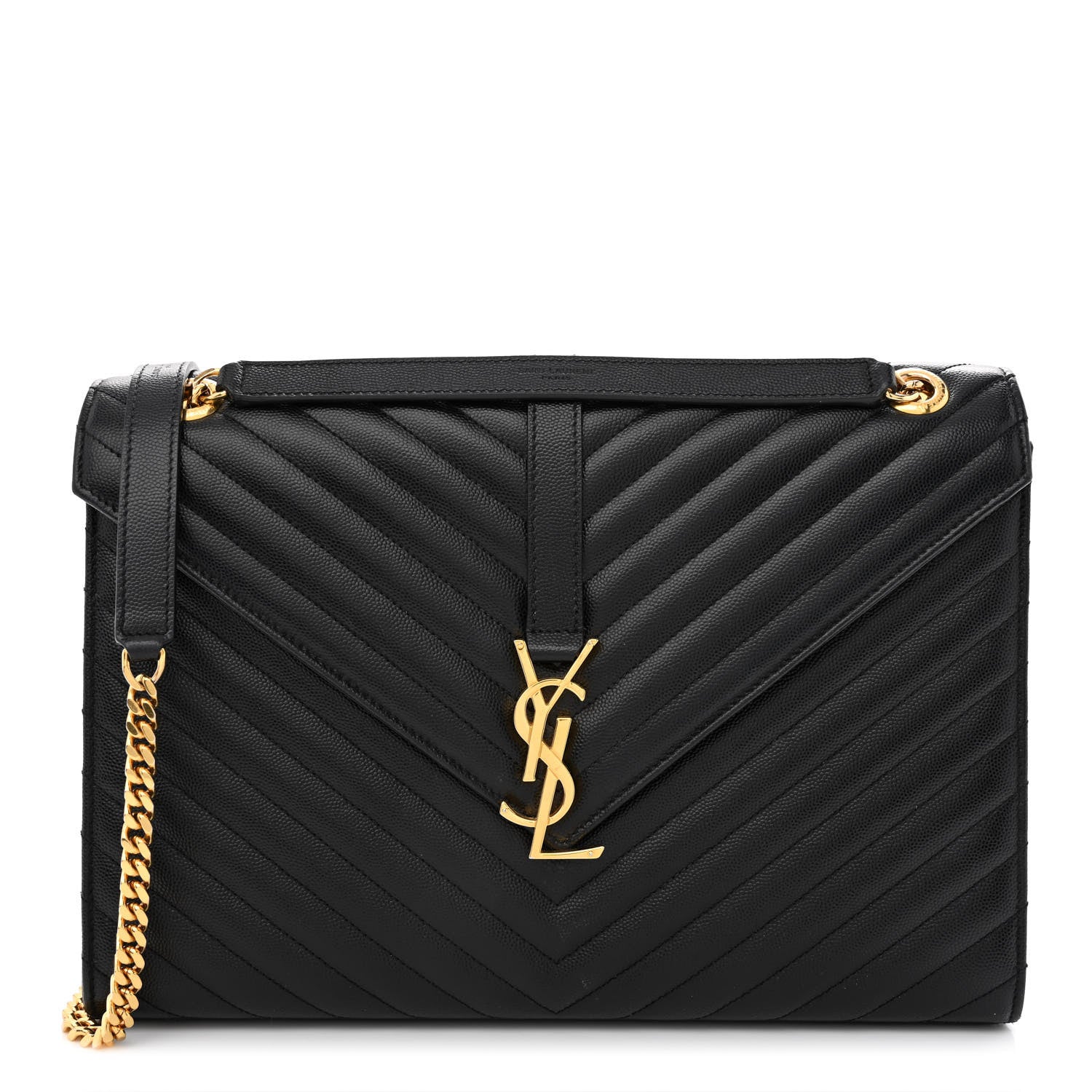 Saint Laurent Grain De Poudre Matelasse Chevron Large Monogram Satchel Black 1 of 10