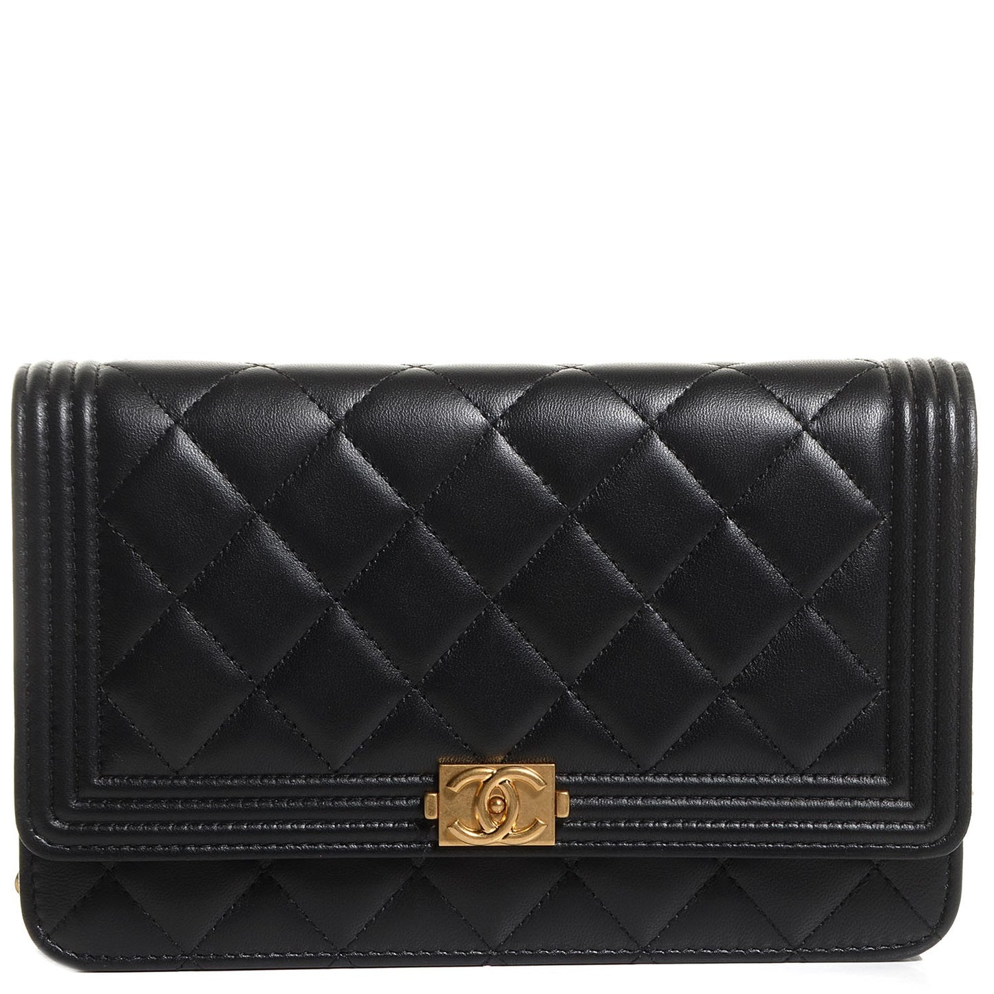 Lambskin Boy Wallet On Chain WOC Black