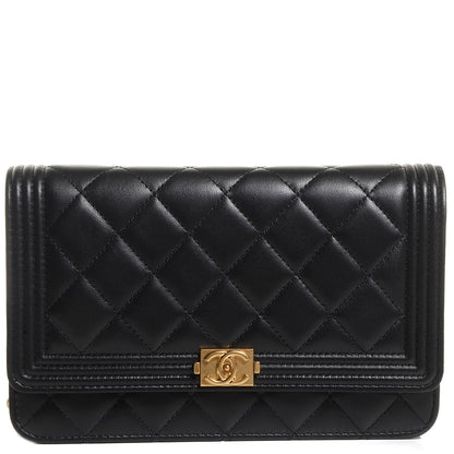 Chanel Lambskin Boy Wallet On Chain WOC Black 1 of 9