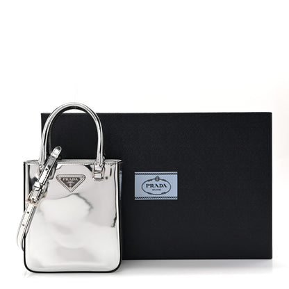 Prada Spazzolato Triangle Small Double Handle Crossbody Tote Argento 12 of 12