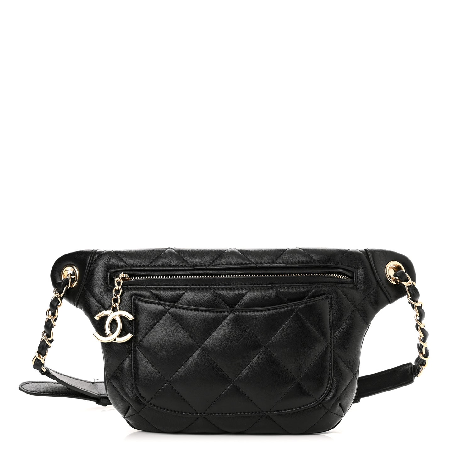 Lambskin Quilted Waist Belt Bag Black