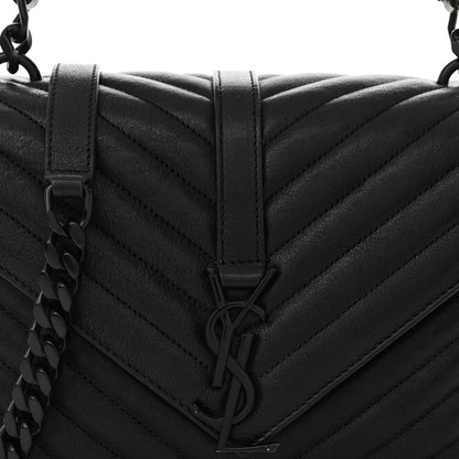 Saint Laurent Sheepskin Matelasse Chevron Monogram Monochrome Medium College Bag Black 8 of 13