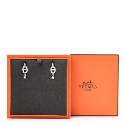 Hermes 18K White Gold Diamond PM Chaine D'Ancre Enchainee Earrings 6 of 6