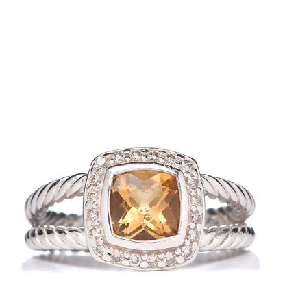 David Yurman Sterling Silver Diamond Citrine 7mm Petite Albion Ring 54 6.75 1 of 5