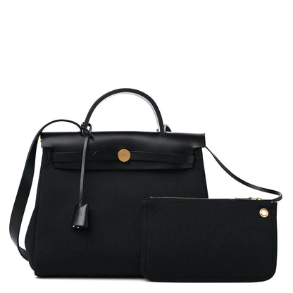 Hermes Military Toile Vache Hunter Herbag Zip PM 31 Black 1 of 10