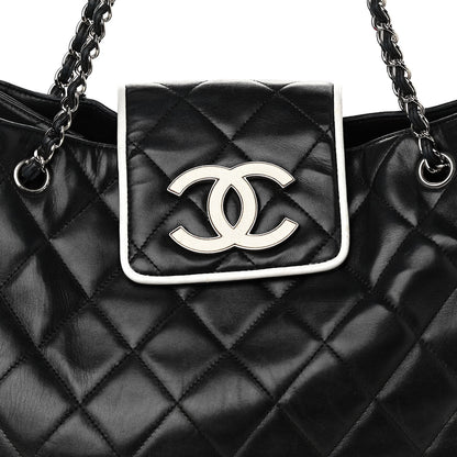 Chanel Lambskin Quilted Tote Black White 8 of 17