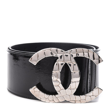 Chanel Patent Calfskin CC Wide Belt 80 32 Black 1 of 8
