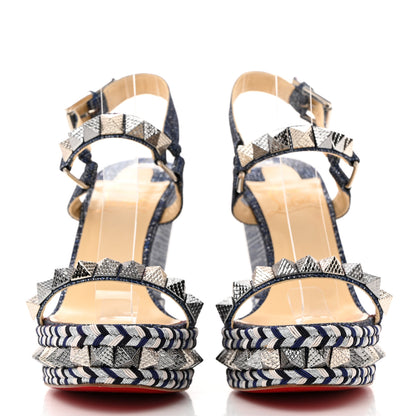 Christian Louboutin Lame Lux Pyraclou 110 Wedge Sandals 37 Denim 2 of 8