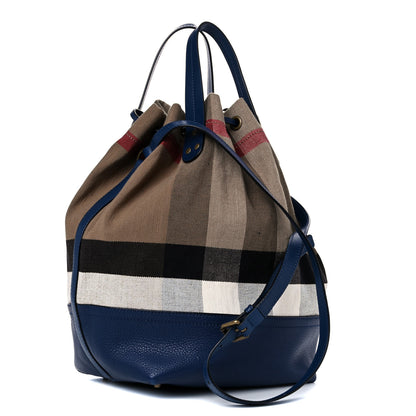 Burberry Grainy Calfskin House Check Canvas Heston Crossbody Blue 4 of 13