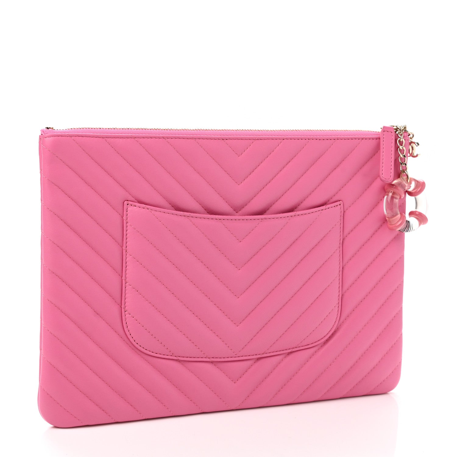 Chanel Lambskin Chevron Quilted Medium Cosmetic Case Pink 3 of 8