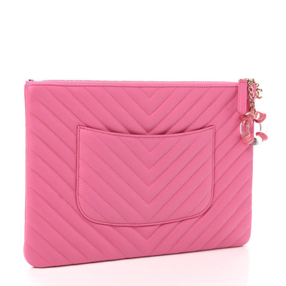 Chanel Lambskin Chevron Quilted Medium Cosmetic Case Pink 3 of 8