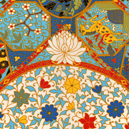 Hermes Cashmere Silk Collections Imperiales Shawl 140 Rouge Bleu Jaune 3 of 8