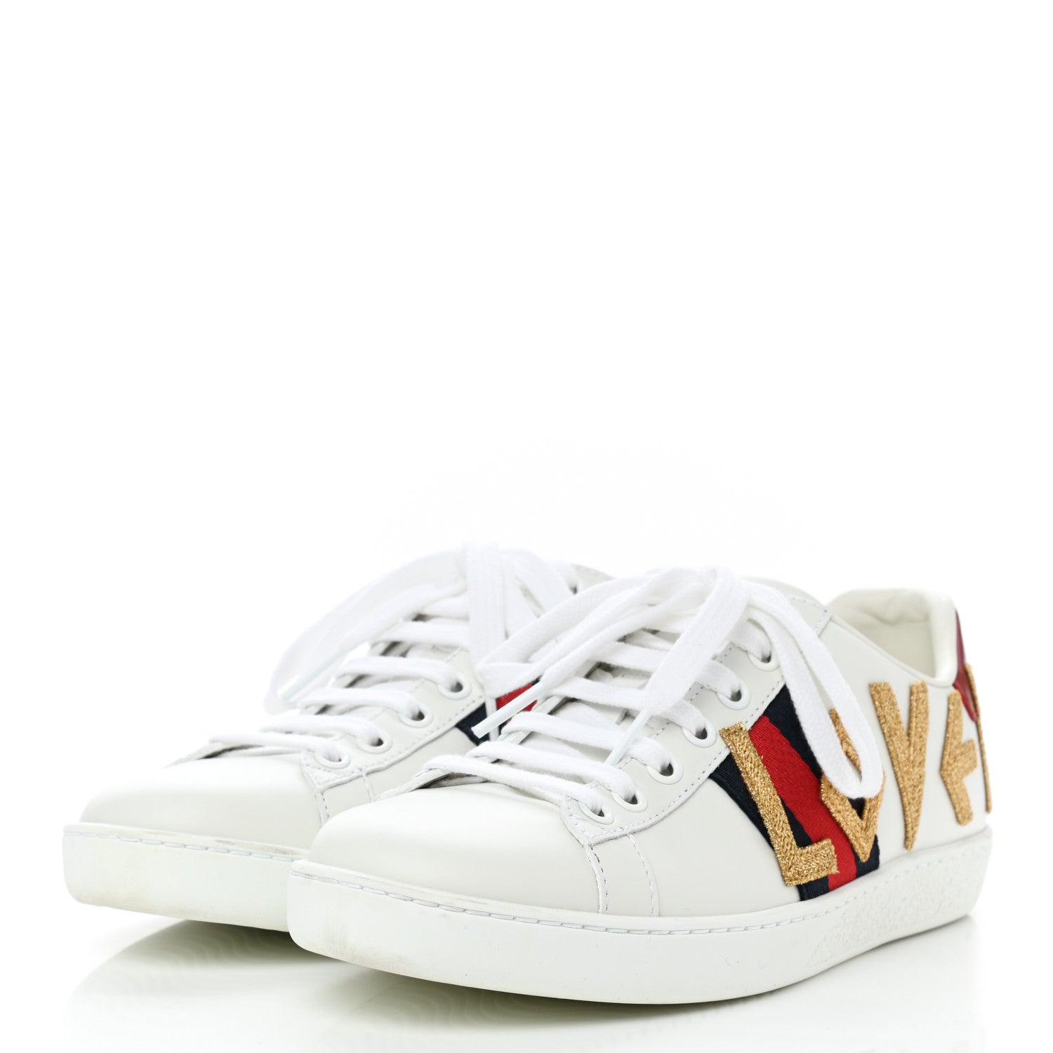 Gucci Calfskin Nappa Web LOVED Embroidered Womens Ace Sneakers 36 White Red Flame Notte 3 of 11