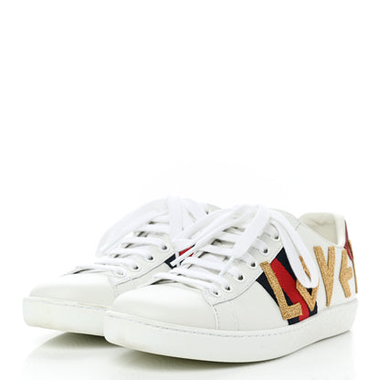 Gucci Calfskin Nappa Web LOVED Embroidered Womens Ace Sneakers 36 White Red Flame Notte 3 of 11