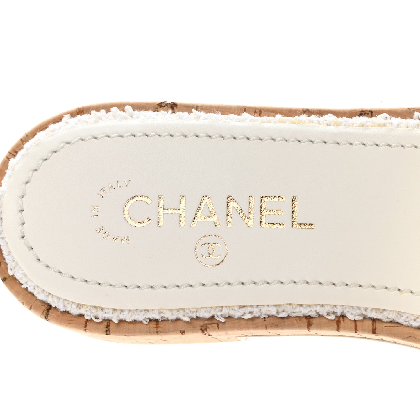 Tweed Cork CC Chain Mule Sandal 40 White