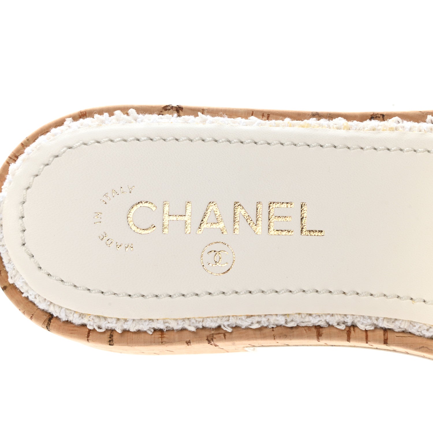 Chanel Tweed Cork CC Chain Mule Sandal 40 White 6 of 10