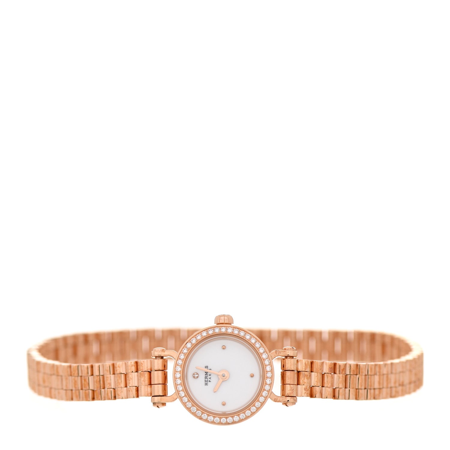 Hermes 18K Rose Gold Diamond Bezel 16mm Faubourg Quartz Watch 2 of 5