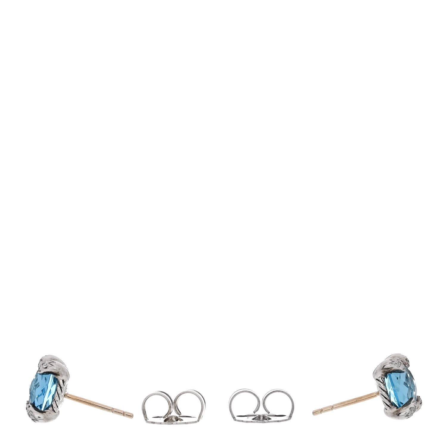 David Yurman Sterling Silver Diamond Blue Topaz 9mm Chatelaine Earrings 3 of 4