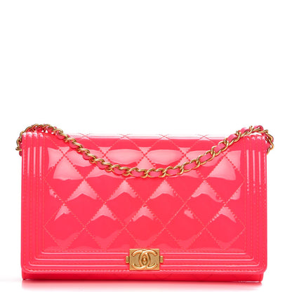 Chanel Patent Quilted Boy Wallet On Removable Chain WOC Pink 1 of 10