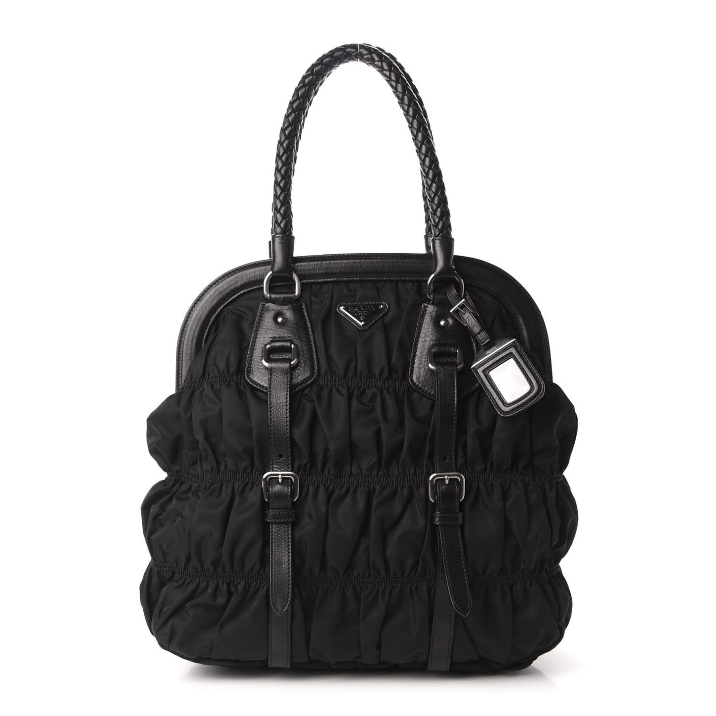 Tessuto Nylon Nappa Braided Gaufre Frame Tote Black