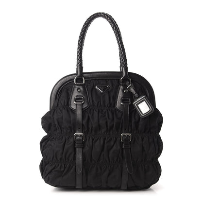 Prada Tessuto Nylon Nappa Braided Gaufre Frame Tote Black 1 of 12