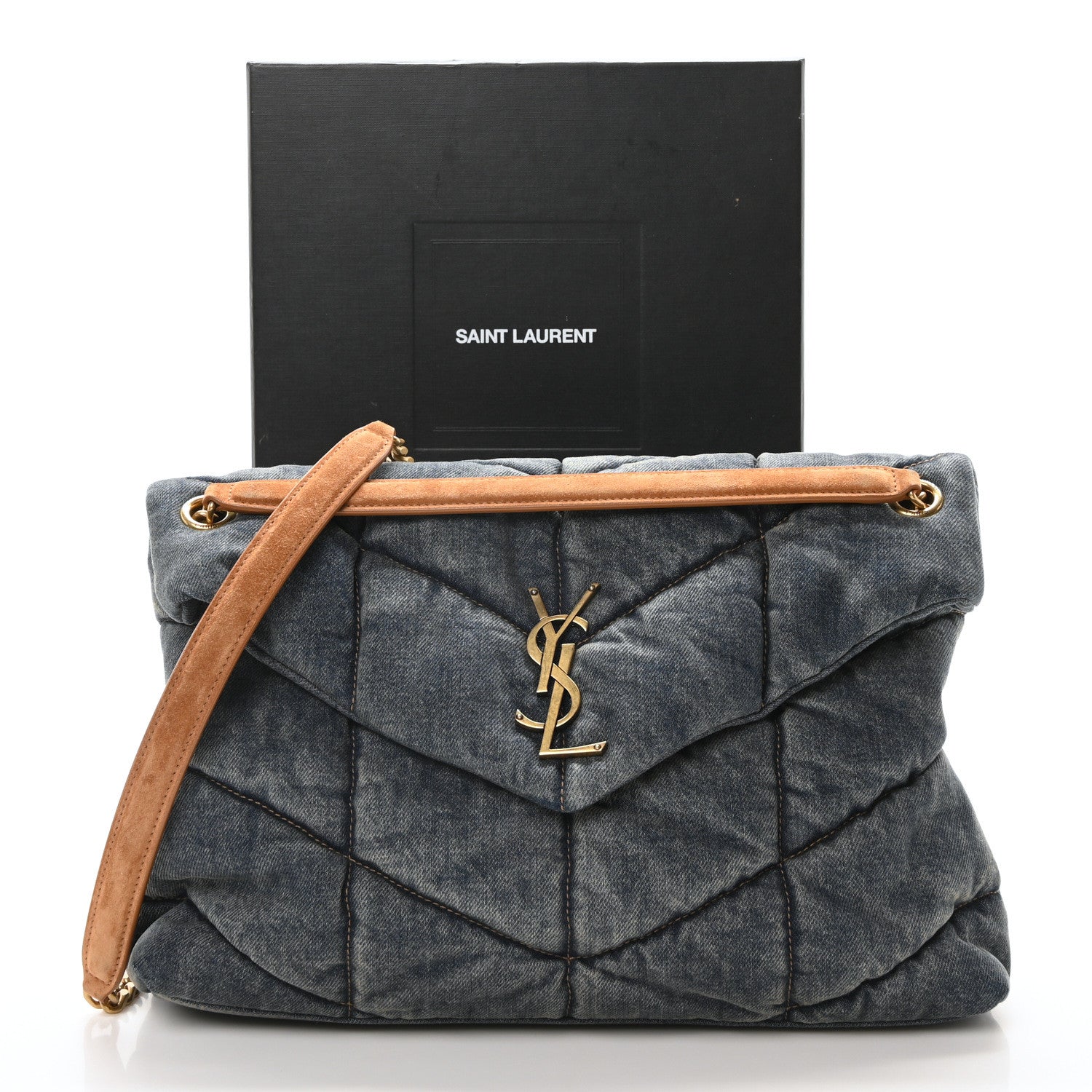 Saint Laurent Denim Quilted Medium Loulou Puffer Monogram Chain Satchel Blue Cinnamon 11 of 11