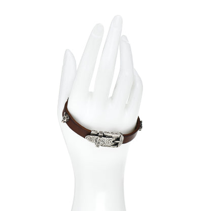 Gucci Sterling Silver Leather Anger Forest Wolf Head Bracelet 2 of 4