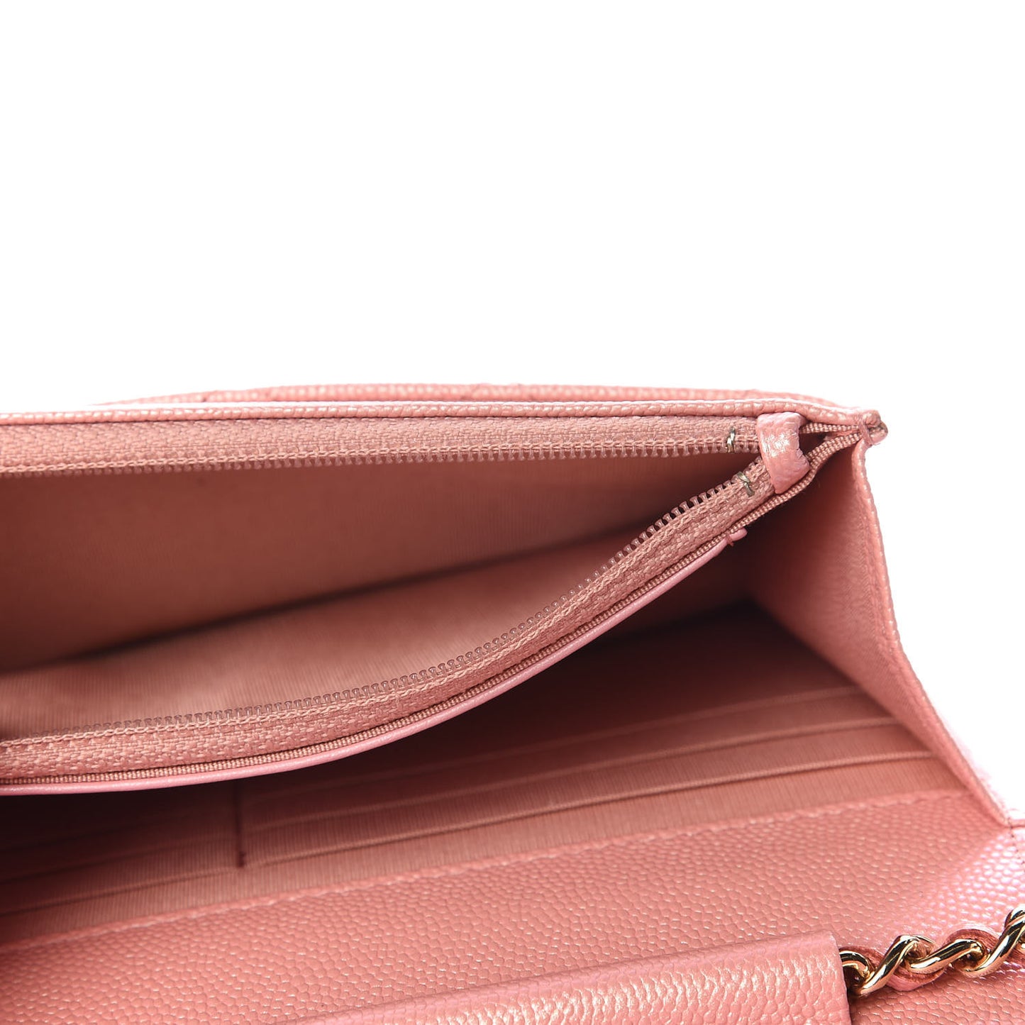 Iridescent Caviar Quilted Wallet on Chain WOC Rose Pink