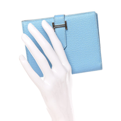 Hermes Chevre Mysore Bearn Compact Wallet Celeste 2 of 13