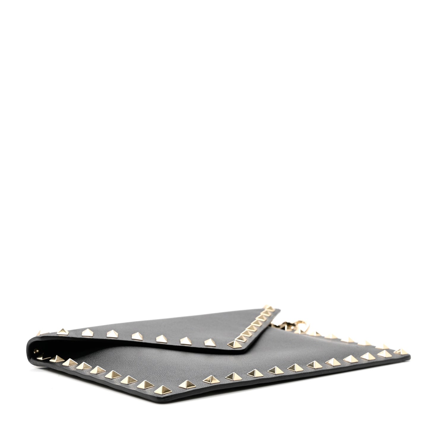 Vitello Medium Rockstud Envelope Flat Wristlet Pouch Black