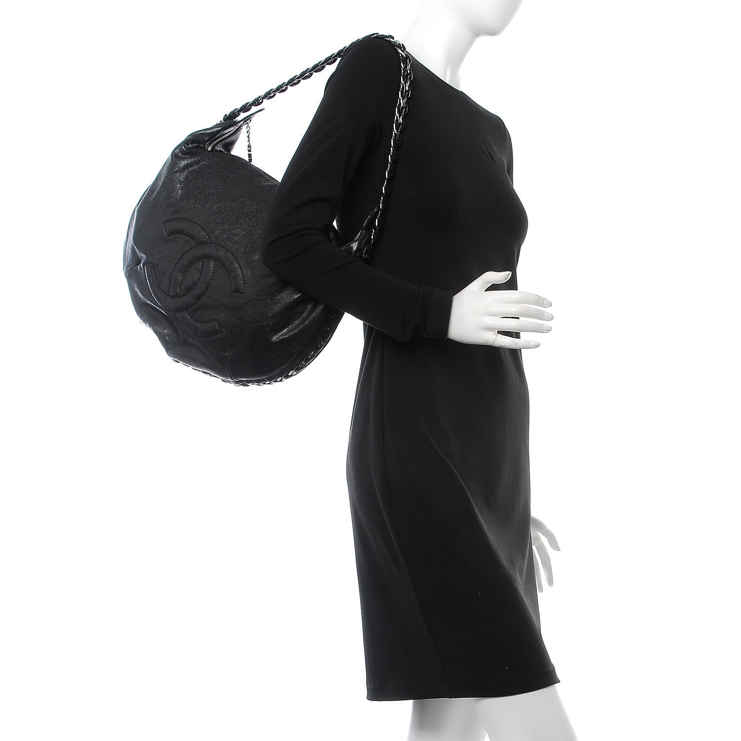 Chanel Glazed Caviar Modern Chain Hobo Black 3 of 8