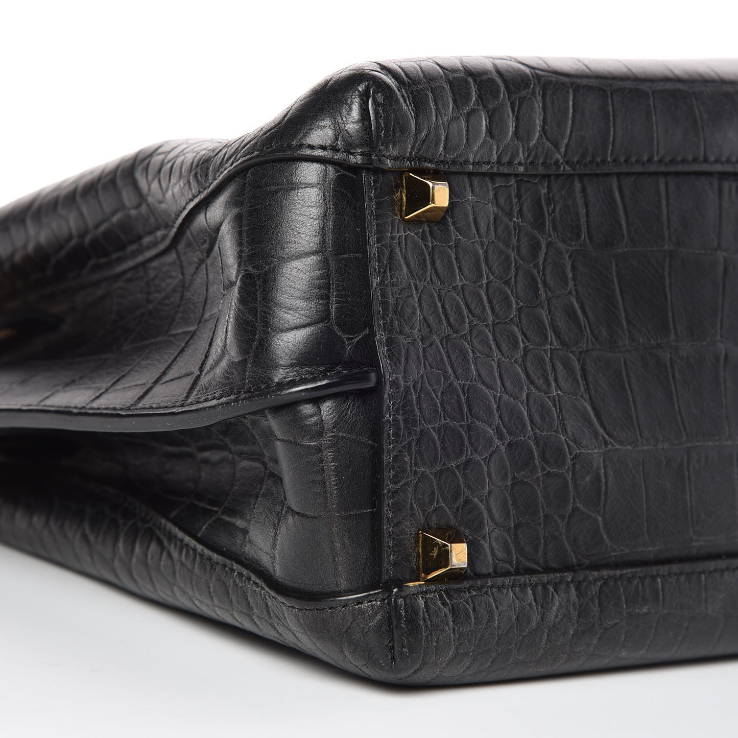 Calfskin Crocodile Embossed Medium Milla Tote Black