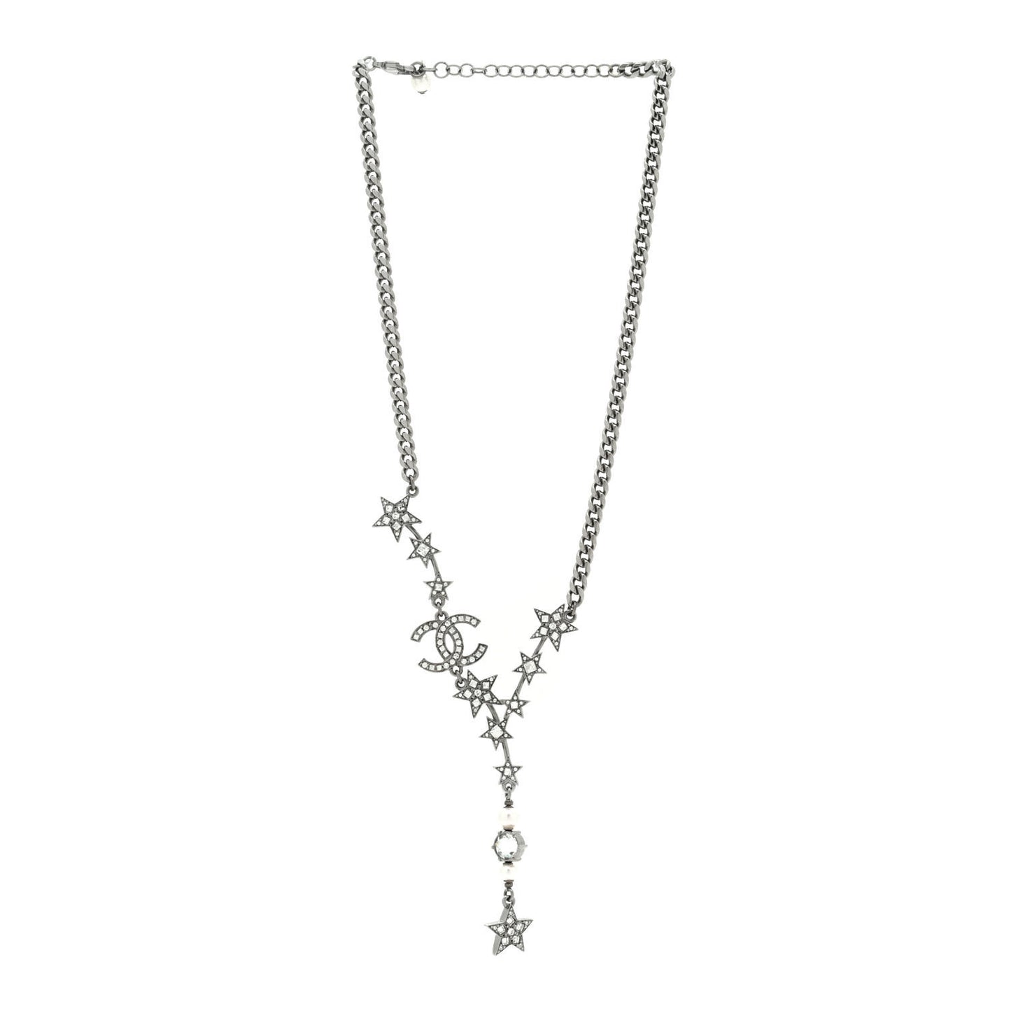 Crystal Pearl CC Star Necklace Silver