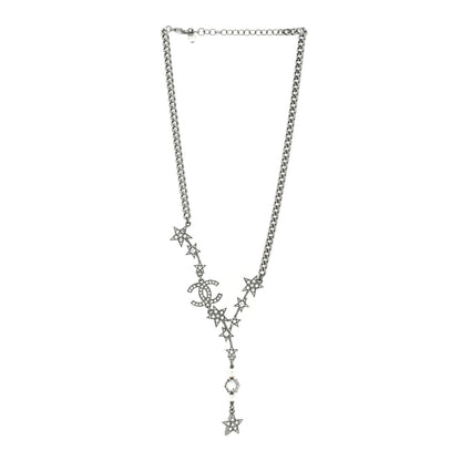 Chanel Crystal Pearl CC Star Necklace Silver 3 of 5